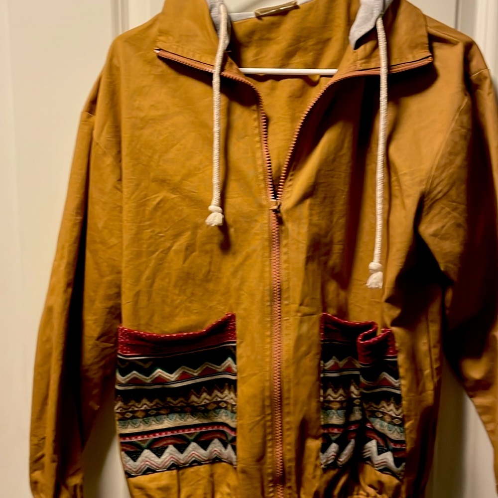 Lightweight hooded jacket with Native American details